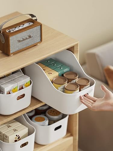 Miniatura 7 de Contenedores de plástico blancosorganizadores de almacenamiento, cestas de despensa, contenedores para estantes, organizador y almacenamiento para