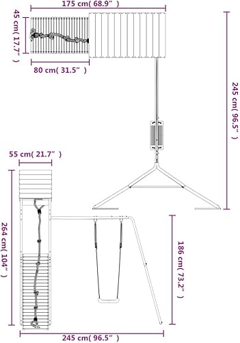 Miniatura 9 de Loibinfen Juego para exteriores Douglas de madera maciza, juego de jardín 1 torre de juego, 1 pared de escalada, 1 juego de columpio individual,