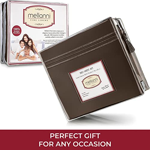 Mellanni Queen Sheet Set - Iconic Collection Bedding Sheets & Pillowcases - Hotel Luxury, Extra Soft, Cooling Bed Sheets - Deep Pocket Up To 16" - Wrinkle, Fade, Stain Resistant - 4 Pc (Queen, Brown) #TOP6