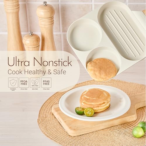 CAROTE Egg Pan Omelette Pan, 3-In-1 Divided Nonstick Grill Pan, Pancake Pan and Healthy Egg CookerSuitable for Gas Stove & Induction Cookware, White Granite