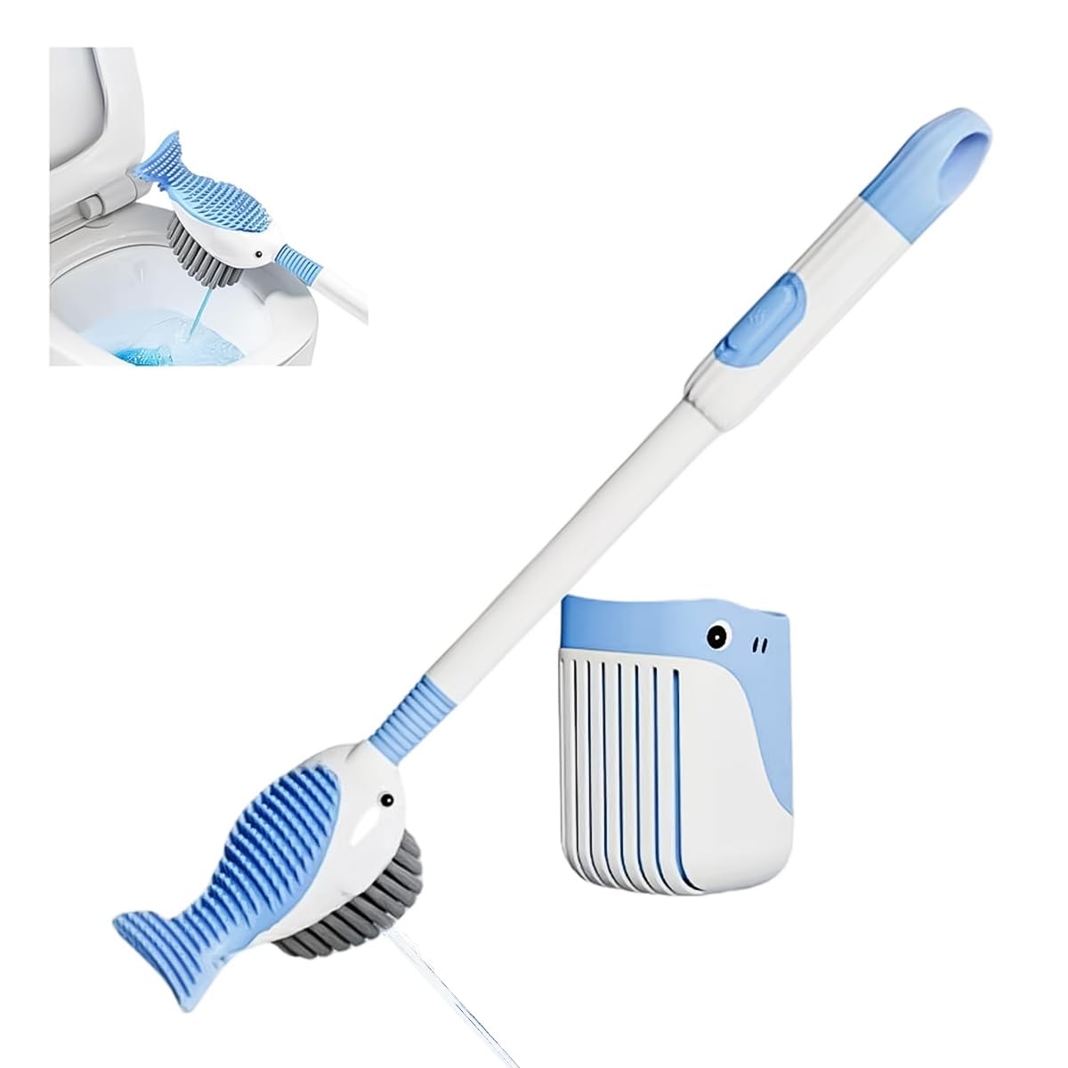 HASTHIP® 2 in 1 Double Sides Toilet Brush Toilet Brush, 16 Inch Flexible Silicone with Built-in Soap Dispenser, Suction Cup Drip Holder, Durable TPR Bristles for Bathrooms, Efficient Cleaning, Blue-image-13