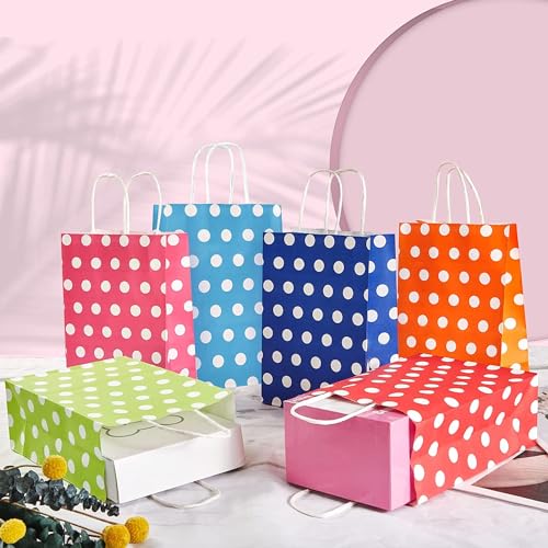 Image of Gitanjali Paper Curves Gift Bags- 10pcs 8x4x10 inch Polka Dots Small Paper Bags with Handles, Party Favor Candy Goodie Treat Bags, Paper Carry Bags for Return Gifts (Medium-Polka Dots, Pack of 10)