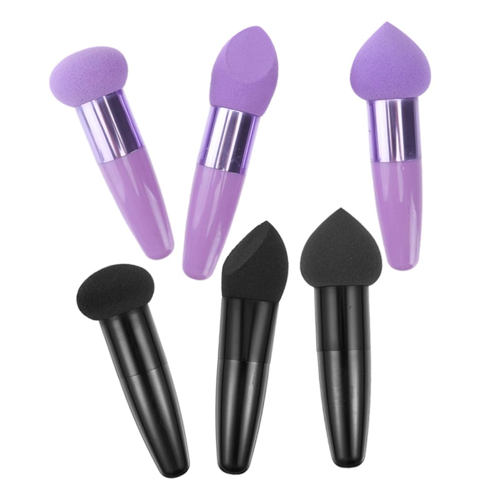SOLUSTRE Make Up Schwamm Stifte 6 Stück Tragbare Beauty Schwämme mit Griff Geschmeidige Foundation Schwämme für Nass und Trocken Make Up Kosmetik Zubehör für Tägliche Anwendung