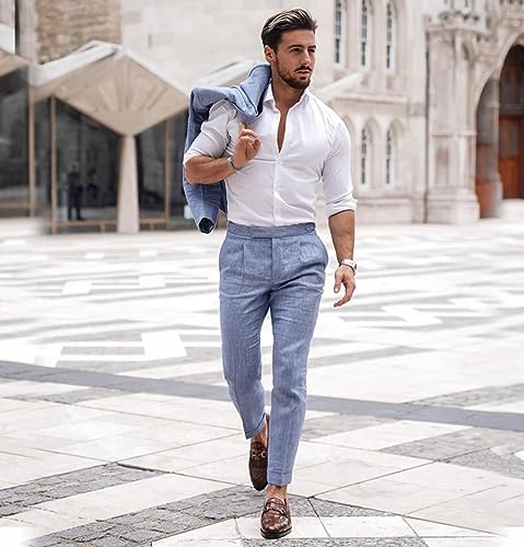 Men's Linen Suit Summer Formal Wedding Groom Wear Jacket& Pants4