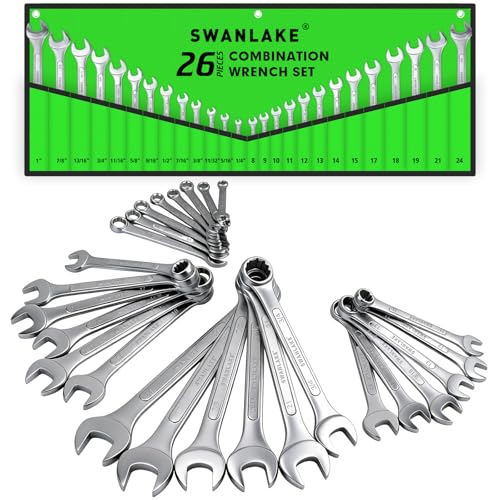 Image of SWANLAKE GARDEN TOOLS 26-Piece Combination Wrench Set with Roll-up Pouch, SAE 1 /4 inch - 1 inch, Metric 8mm - 24mm, Perfect for General Household, Garage, Auto Repairs and Travel Emergency