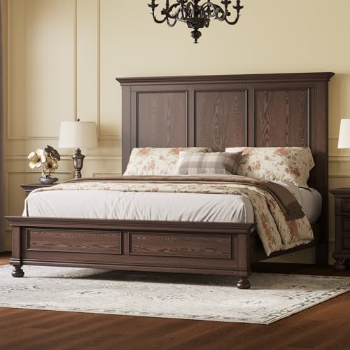 AMERLIFE Solid Wood King Bed Frame with 65.2" High Headboard