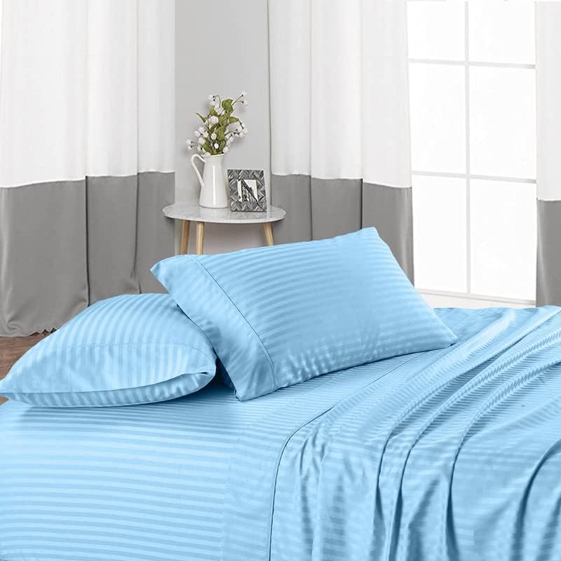 Image of Satan Striped Microfiber (Aqua Blue,) bedsheet for Double Bed with 2 Pillow Covers Breathable | Wrinklefree and Softtouch Striped Bedding Set