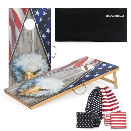 Cornhole Set, Corn Holes Outdoor Game, Regulation 2X4 Cornhole Boards, Portable Classic Egal American Flag Cornhole Set Includes 2 Boards, 8 Cornhole Beans by OLYMSOLD - Used condition - US$107.40