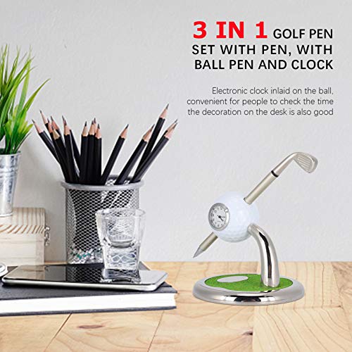 Keenso-Juego-de-boligrafos-de-Golf-Juego-de-boligrafos-de-Golf-de-Escritorio-de-aleacion-de-Zinc-Duradero-practico-para-Regalos-con-Reloj-y-Base-de-Soporte