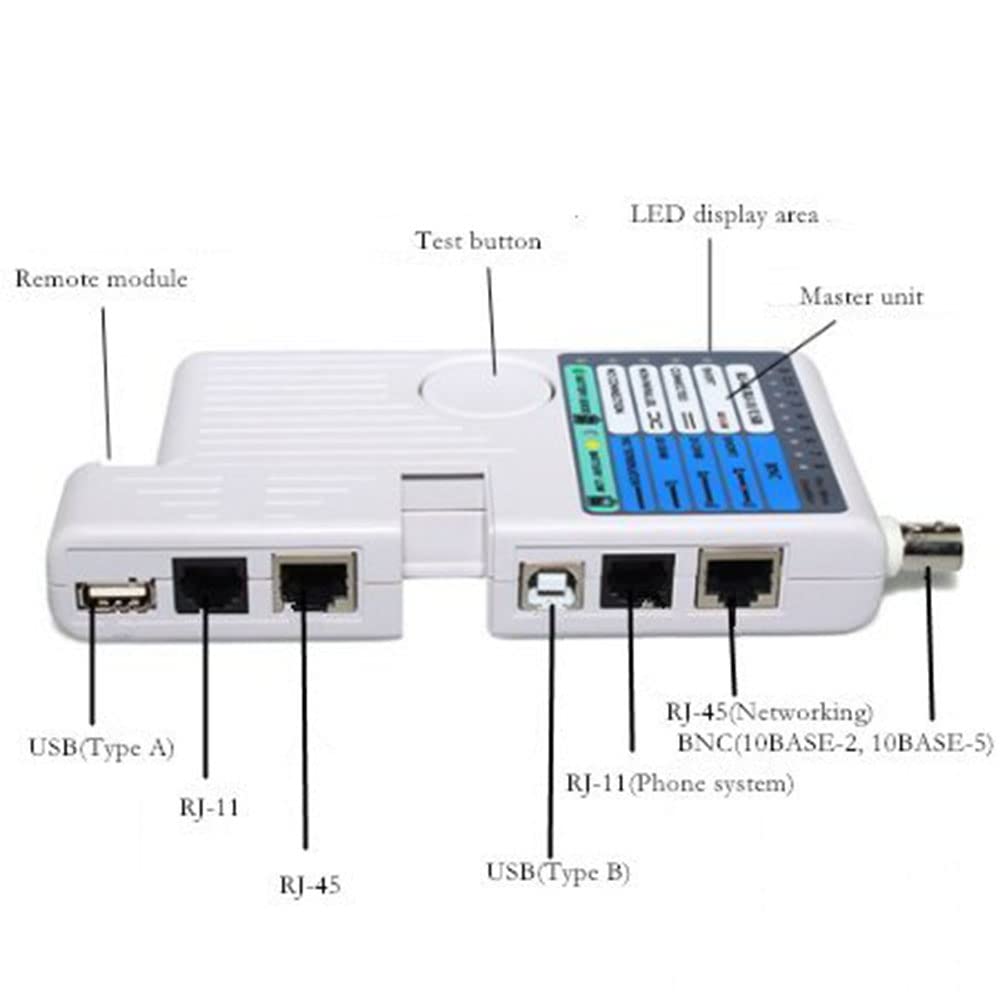 Tester per cavi di rete multifunzione professionale 4 in 1 RJ45/RJ11/USB/BNC LAN, Cat5 Cat6