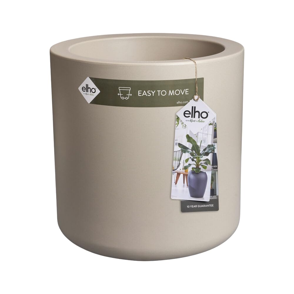 elho Pure Cilinder Wheels 50 - Large Plant Pot for Indoor & Outdoor - Recycled Plastic - Ø 49.5 x H 50 cm - Beige/Balanced Beige