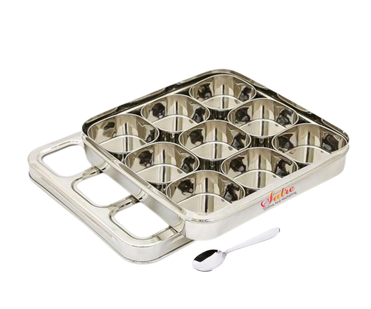 Masala Lot de 9 boîtes à épices amovibles en acier inoxydable avec couvercle en verre et 1 cuillère, boîte à épices carrée avec couvercle en verre, boîte Masala avec 1 cuillère pour cuisine