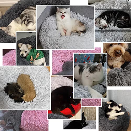 DONWEI Katzenbett Flauschig, Donut Kissen Hundebett, Flauschig Weiches Katzenkissen Rund, Waschbar Plüsch Katzenkorb, Katzenkörbchen, Katzencouch für Kleine Hunde und Katzen(50cm, Hellgrau)