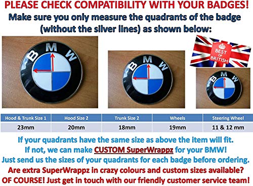 SuperWrappz FULL BLACK GLOSS Badge Emblem Overlay FOR BMW Sticker VINYL 4 QUADRANTS COVERED FITS YOUR BMW'S HOOD TRUNK RIMS STEERING WHEEL - Image 3