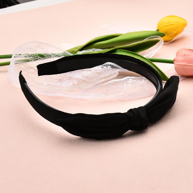 Black Bow Headband for Women Girls Wide Hair Bands with Knot for Women Bow Knot Hairband Headband for Long Short Hair Elastic Hairbands for Hair Accessories Ornaments for Girls Teenagers - Image 2