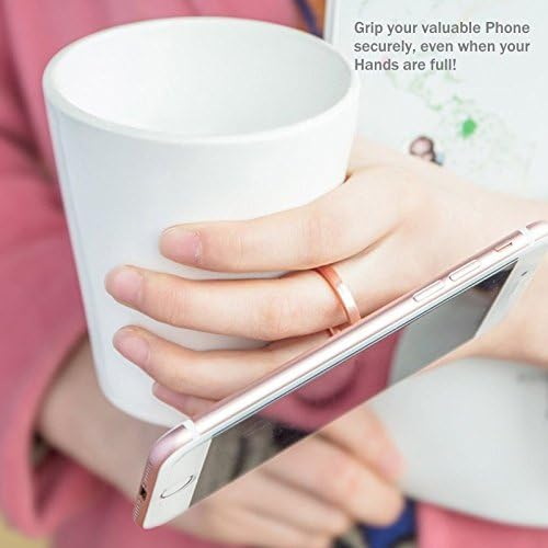 Phone Ring Finger Holder, Stand, Mirror - MAXIMEST 360 Rotation Grip and Kickstand Accessory, Compatible with All Smartphones, iPhone, Samsung Galaxy S, Note, Z Fold, Flip, Tablets, iPad (Rose Gold)