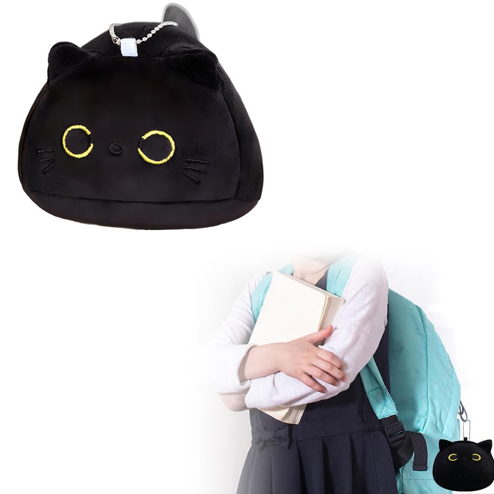 Kiuiom Animal De Peluche Llavero,Animales De Peluche con Gato Negro,Peluches Navidad Gato Negro,Colgante De Peluche para Automóviles,Juguete De Peluche De Gato Negro,Gato Peludo con Llavero Halloween