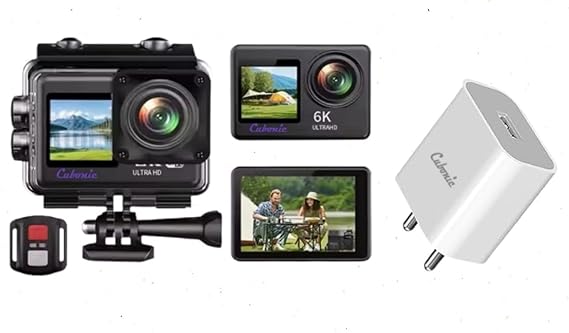 cubonic Sports Camera| 50MP Ultra HD Photo |170 Wide Angle Lens | EIS Stabilization | Waterproof 30M | WiFi Connectivity | Remote | Upto 256GB SD Card Support Vlogging(6K Dual Screen Action Camera)