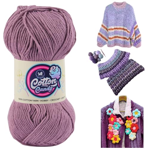 Image of NESTNHAVEN Cotton Candy 100% Cotton Yarn - (100g, 185 Meters) - Luxury Yarn for Crochet, Amigurumi, Embroidery, Toys, Garments, Flowers and Hobby, Projects. (Deep Purple) | (500 Gm)