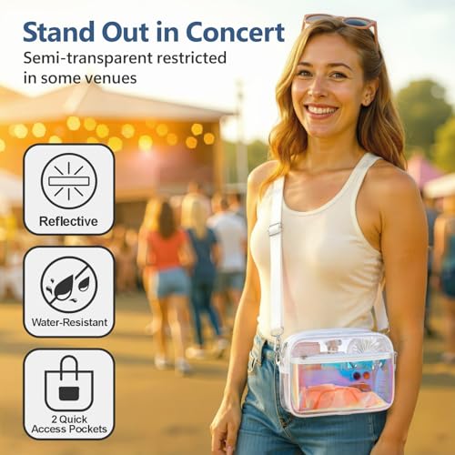 Image of PACKISM Clear Bag for Stadium Events - Small Clear Purse Crossbody Bag | Adjustable Wide Strap, 2 Easy Access Pockets, Thick 0.5mm PVC, for Sports Game Day Concerts Festival, Women Clear Stadium Bag