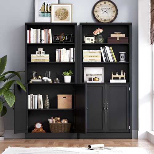 Image of BORNOON 70.1 inch Tall Bookshelf with Cabinet, 5-Tier Floor Standing Bookcase with Doors & Adjustable Shelves, 31.5 inch Wide Storage Shelf, Metal Handles, Modern Organizer for Home Office, Living Room