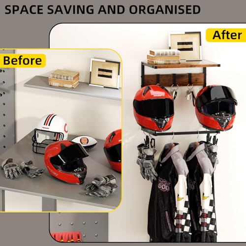 Urban Deco Motorcycle Helmet Holder Wall Mount, Helmet Rack with 2 Hat Stands, Helmet Stand for Display Wall Mount, Motorcycle Accessories Gear Storage for Men, Small by Urban Deco - Image 4
