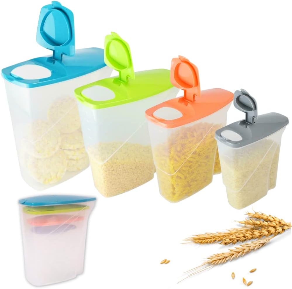 EVERBUY Pack of 4 Nesting Cereal Storage Container with Lid, Rice