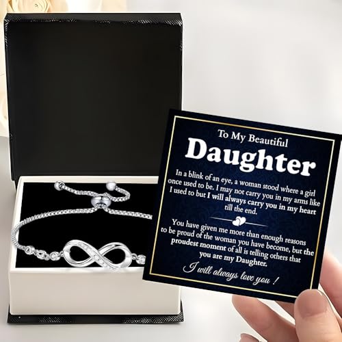 To My Daughter Bracelet, Daughter Infinity Heart Bracelet From Mom, Daughter's Jewelry Gift From Mom Or Dad With Message Card And Box Meaning, Graduation Gift, Birthday Christmas Gifts3