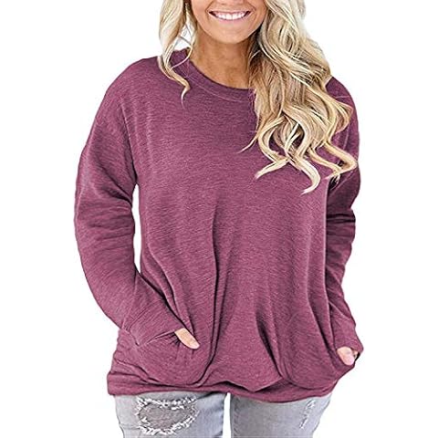 ROSRISS Plus Size Tops for Women Long Sleeve Pocket Shirts Casual Tunics Wine Red 28W Cover