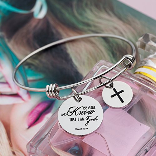 Image of Cross Adjustable Christian Bible Verse Bracelet Religious Jewelry | Inspirational scripture bangle, thoughtful confirmation faith gift for women teengirls