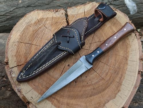 Jnr Traders VK3698 Handmade Damascus Knife Double Edge Arkansas Toothpick Knife Fixed Blade Knives With Leather Sheath 4.5 Inch 3698 cover