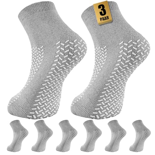 SukModen Krankenhaussocken mit Doppelprofil 3 Paar Rutschfeste Stoppersocken mit Noppen Sturzschutz Slipper Socken für Männer und Frauen Anti-Rutsch Haussocken für Pflege Reha & Zuhause