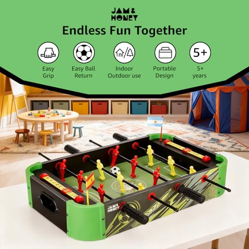 Image of Amazon Brand - Jam & Honey Foosball Table Game for Kids 6+ Years, BIS Certified Safe for Kids, Medium Size Tabletop Football, Indoor Soccer for Family Fun, Multicolour
