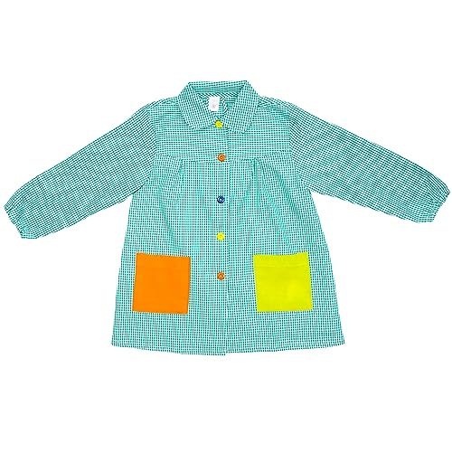 H Hansel Home Bata Escolar, Babi Escolar Infantil Para Guarderia Y Colegio, Bata Escolar Niño Niña Con Botones Y Cuello - Verde, Talla 1 (2-3 Años)