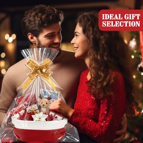 Image of Colingmill 3 Pack Easter Small Woven Basket for Gifts with Handles Clear Bags and Ribbons Empty Storage Basket Decorative Chest Box for Easter Wedding Present(White and Red,12 inchx 8 inchx 5 inch)
