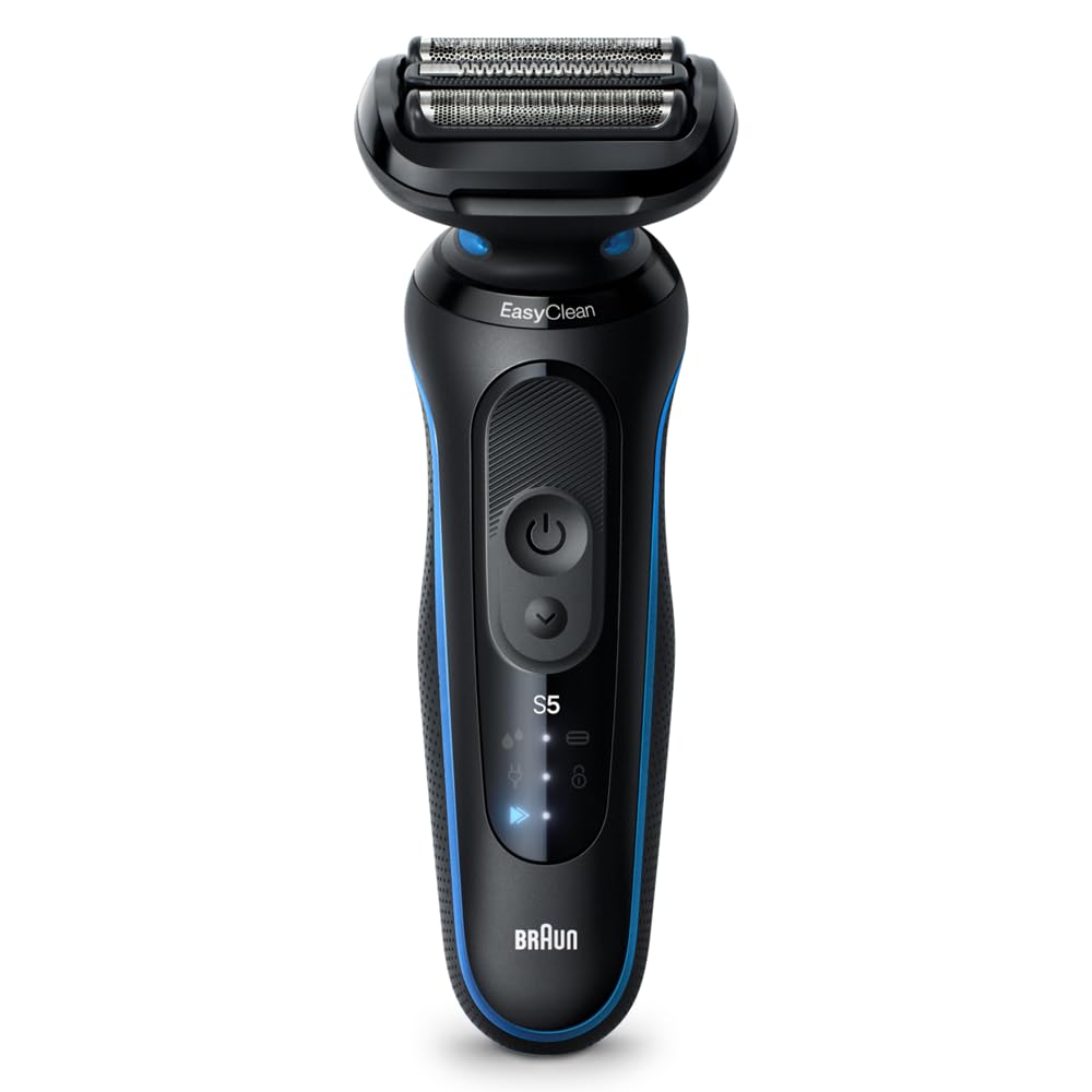 Braun Series 5 52-B1000s - Rasoio elettrico da uomo, con durata della batteria di 50 minuti, rasoio senza fili da uomo, impermeabile, prodotto in Germania, colore: blu