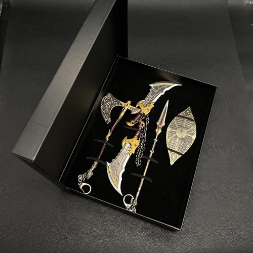 crafthand GOW Weapon 4 in 1 Pack Leviathan Axe Dauntless Shield Blades of Chaos Draupnir Spear Metal Game Sword Collectible Desktop Decoration Keychain BJDs - Thumbnail 3