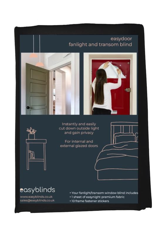 Easyblinds Easydoor blind for Transom and Fanlight windows, quick fix instant blind, self-adhesive attachments, cut to size and shape as required, Black, 90x45cm