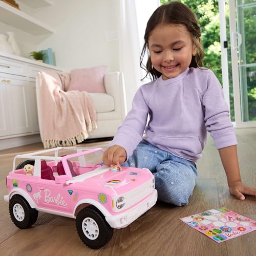 Image of Hot Wheels RC Barbie Ford Bronco Remote-Control Toy Car, RC Vehicle with Puppy Accessory, Dog Bed & Bowl, Plus Stickers for Customization, Fits 2 Dolls