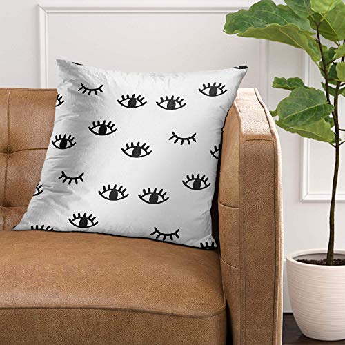 Golee Throw Pillow Cover Black Wink With Open And Winking Eyes White Close Minimal Decorative Pillow Case Home Decor Square 18X18 Inches Pillowcase #TOP1