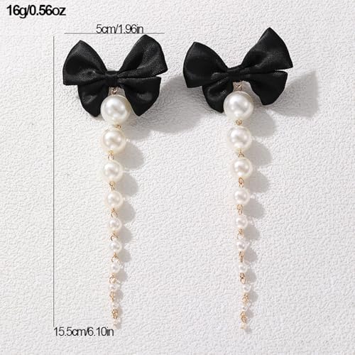 Long Pearl Earrings for Women Large Pearl Bow Earring Bow Fringe Earrings for Bridal Wedding Prom Party Jewelry4