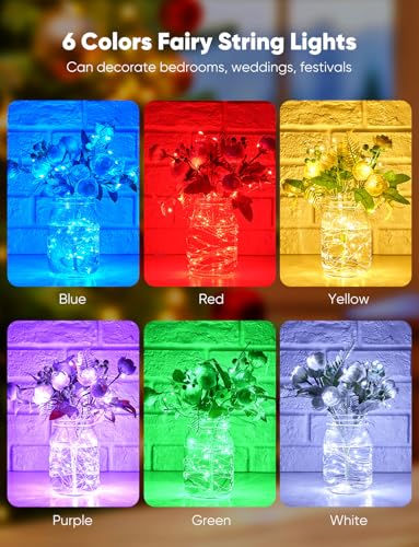 Image of Brightown 12 Pack Multi Color Led Fairy Lights Battery Operated String Lights Waterproof Silver Wire 7 Feet 20 Led Firefly Starry Moon Lights for DIY Wedding Party Bedroom Patio Christmas