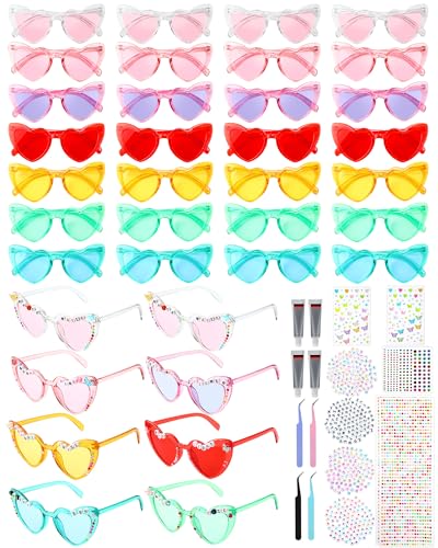 35 Set Sunglasses Decorating Kit DIY for Women Vintage Heart Shaped Sunglasses Crafts Bulk for Adults with Letter Beads Acrylic Diamond Pearl Stickers