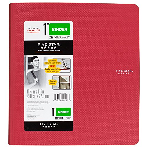 Five Star 1 Inch 3 Ring Binder, Plastic, Red (38896)