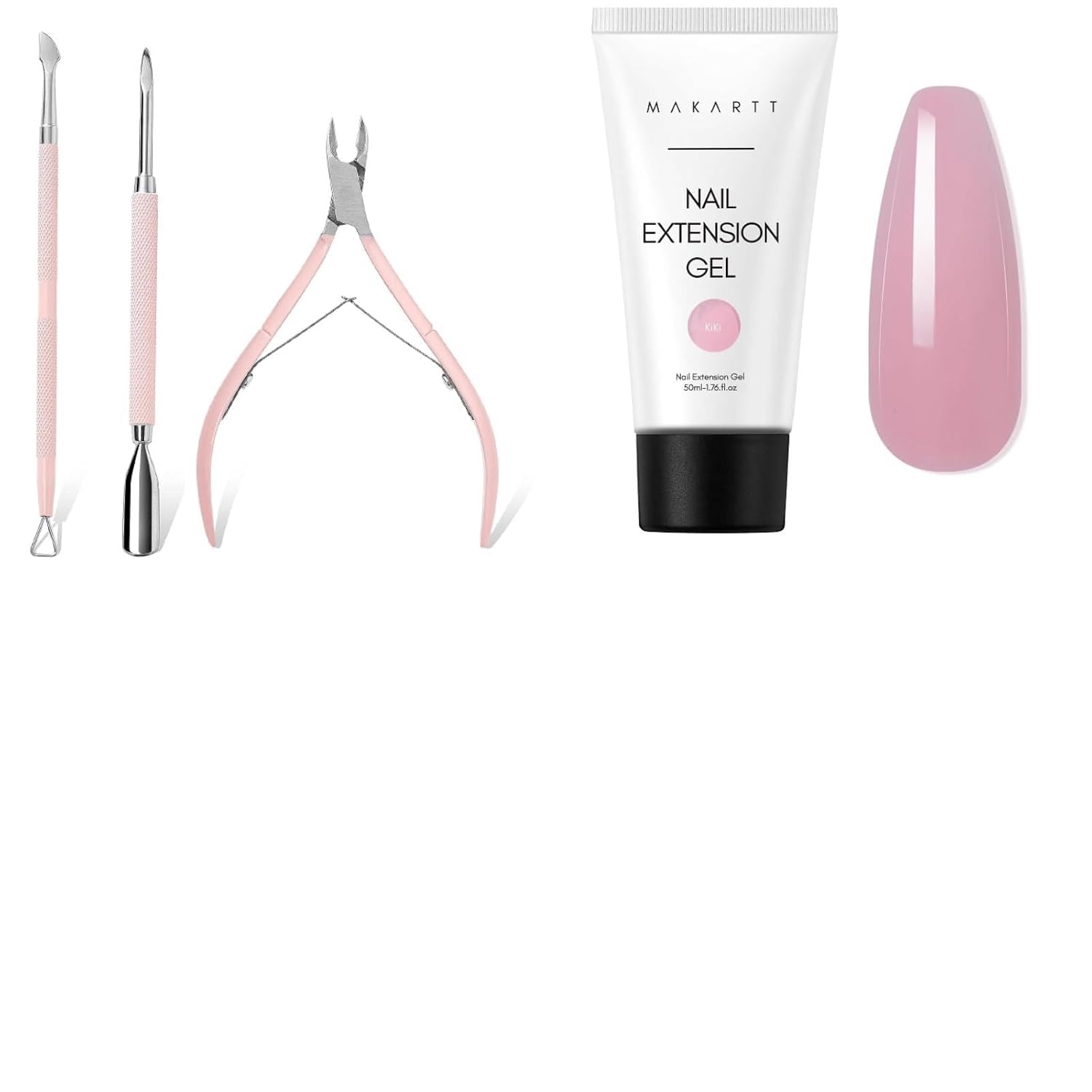 Makartt Cuticle Trimmer with Cuticle Pusher, 3 PCS Pink Nail Cuticle Nipper Bundle with Poly Nail Gel 50ML Gel Builder for Nails, Pink Brown, Gel Nail Extension,Nail Strengthener Hard Gel Color Gel
