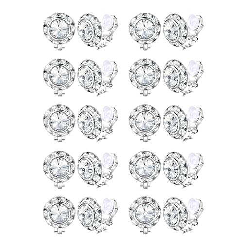 FIBO STEEL Clip on Halo Earrings Rhinestone Earrings Crystal Earrings for Women Round Acrylic Stone Inside Dance Competitions Stage Opera Performance Wedding Party Jewelry, 15mm, Metal, Cubic Zirconia