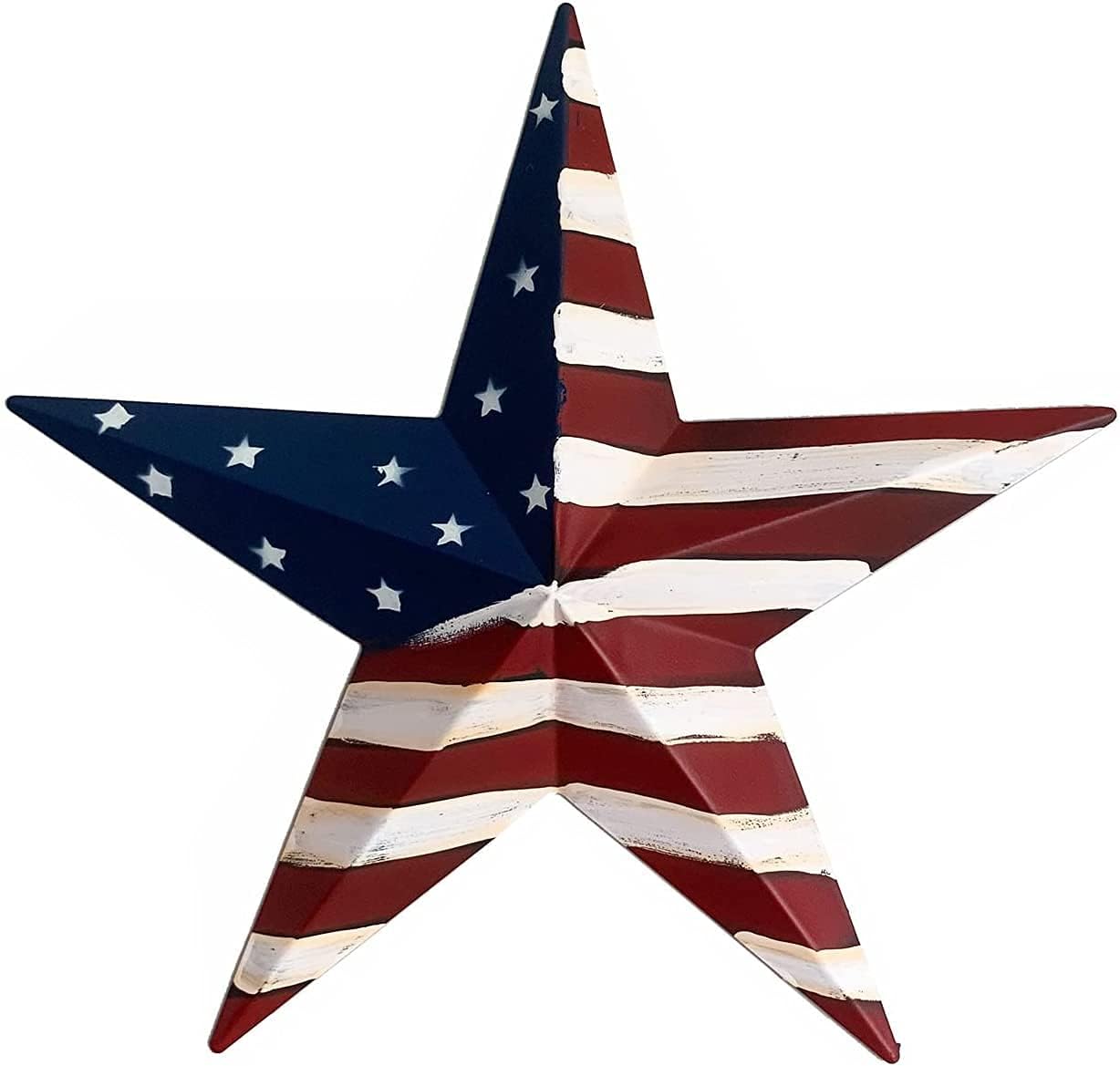 Metal American Flag Barn 3D Star Wall Decor Americana Stars Stripes Patriotic Decorations (22"X22")