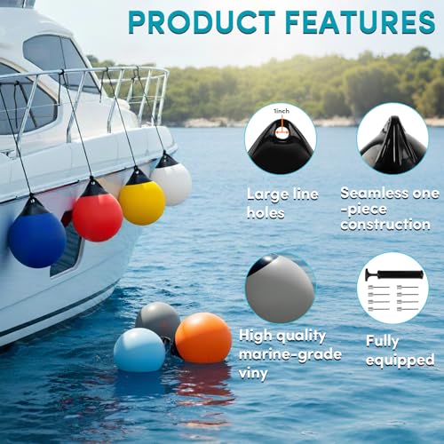 WTMORE Mooring Buoy 12\", Boat Mooring Buoys with Needles and Pump, Vinyl Inflatable Anchor Buoy Ball, Round Boat Fenders for Docking/Anchoring/Marking - Gray (4 Pack)