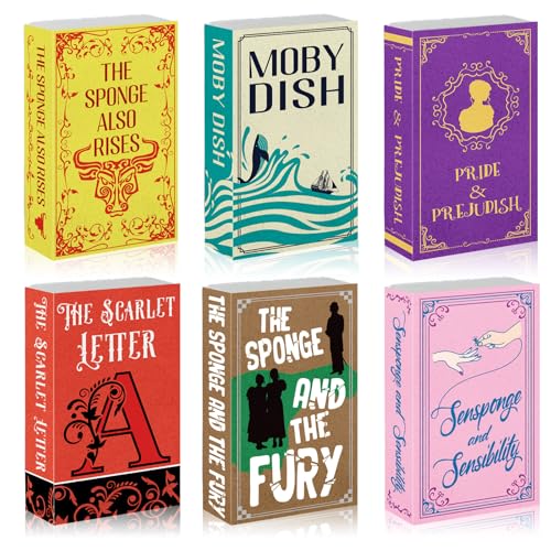 Image of 6 Pieces Book Kitchen Sponges Novels Sponges Fun Non-Scratch Scrub for Washing Dishes Pots Pans and Household Cleaning Supplies for Kitchen Dishes Furniture Gifts (6, Book-2)