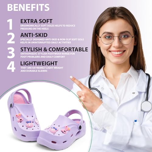 Image of Women Clogs Sandals with Back Strap | Lightweight EVA Cartoon Charm Slip-On Shoes for Womens & Girls | Anti-Slip Comfortable Everyday Wear